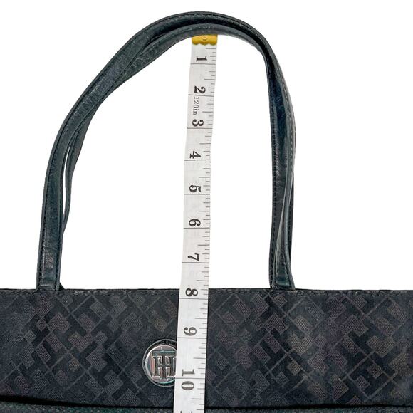 Tommy Hilfiger Tote Black Fabric Bag Allover Monogram Pockets Preppy Shopper - Picture 13 of 15